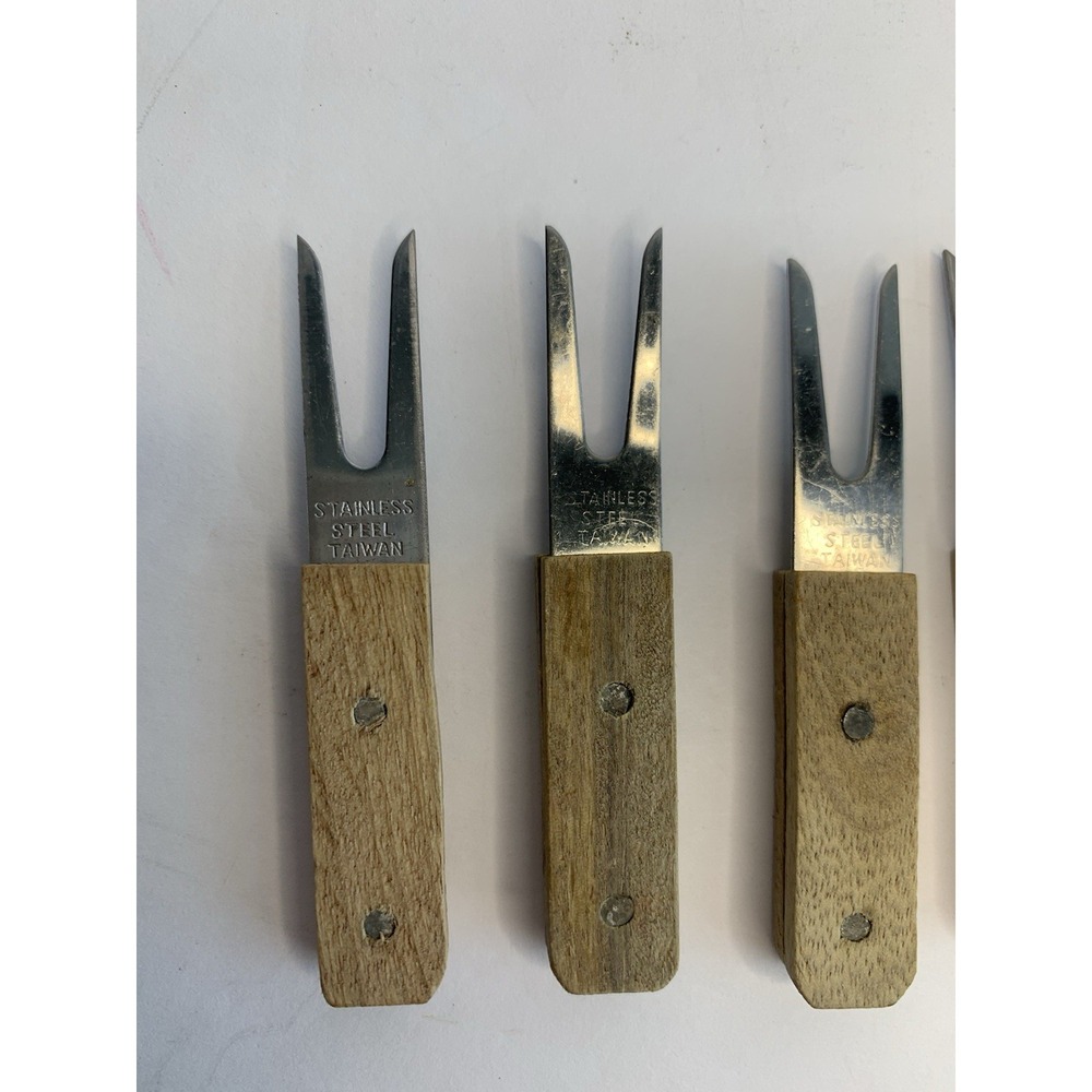 6 Vintage Wood Corn on the Cob Holders/Appetizer Forks Midcentury Modern/Retro - Picture 3 of 6